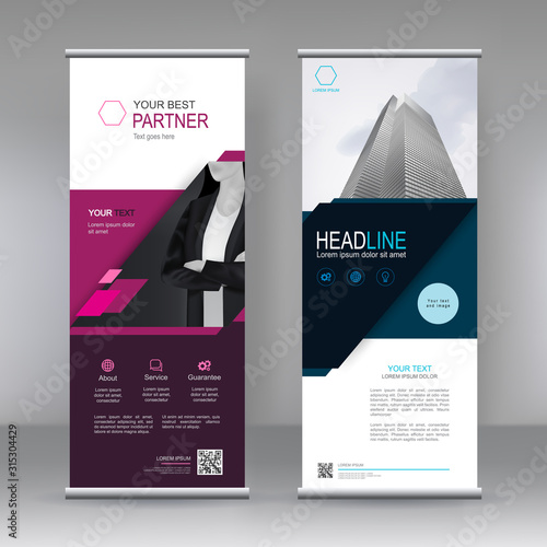 Vertical banner stand template design. can use for brochure flyer, covers ,infographics ,vector abstract geometric background, modern x-banner and flag-banner advertising design element