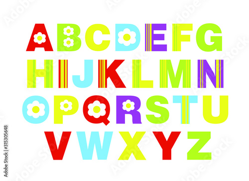 alphabet for children a-z. Kids learning material. Card for learning alphabet. colored alphabet with flowers