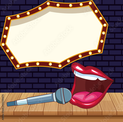mouth talking microphone billboard stage stand up comedy show