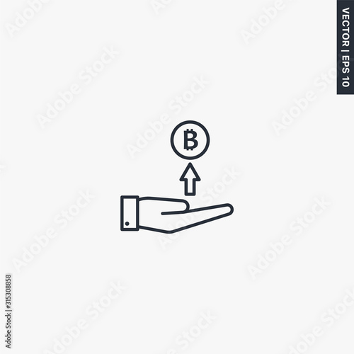 Free Download Hand bitcoin, linear style sign for mobile concept and web design - GFXLoad