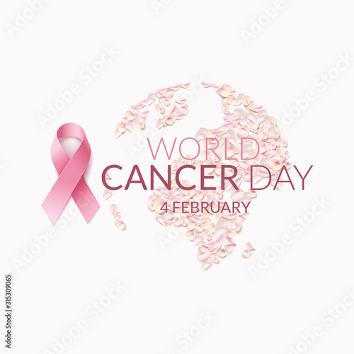 World cancer day background. World rose petals Concept. Realistic Vector illustration.
