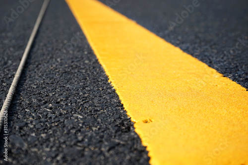 Yellow traffic line After completing the construction
