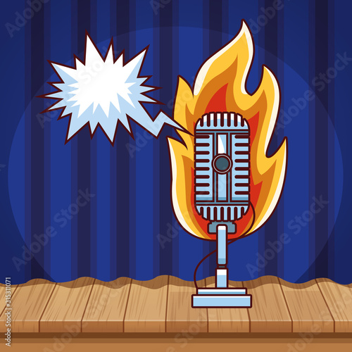 microphone voice fire curtain stand up comedy show