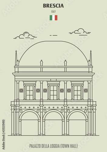 Palazzo della Loggia or Town Hall in Brescia, Italy. Landmark icon