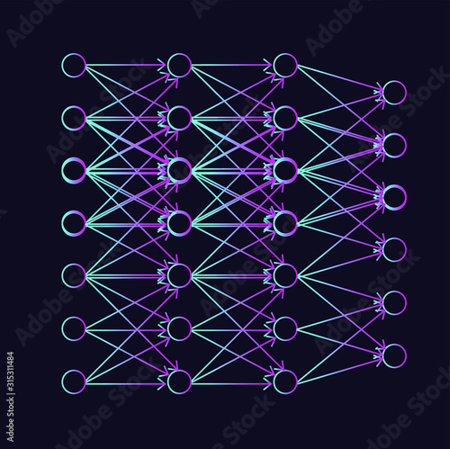 Scheme of artificial Neural Network, neurons and nods.