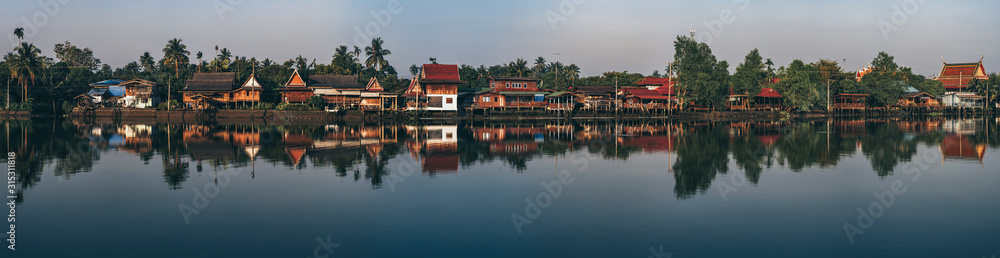 panorama view of Thai house riverside