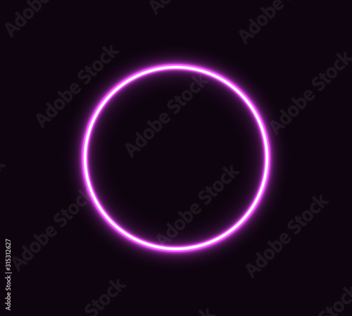  Violet neon circle for banner. Glowing geometric shape icon. EPS 10