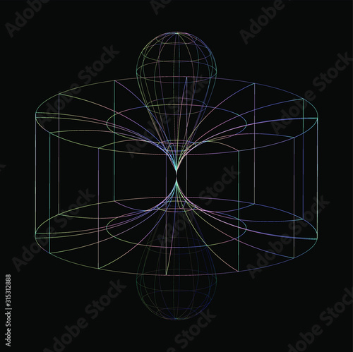 Concept vector illustration of singularity of massive black hole or wormhole, curved spacetime.