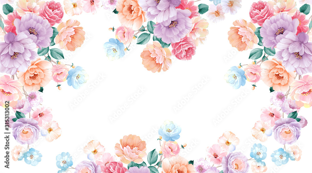 Fototapeta premium Computer drawn flower illustration，Watercolor flowers.Flowers Watercolor illustration.Manual composition.Big Set watercolor elements.