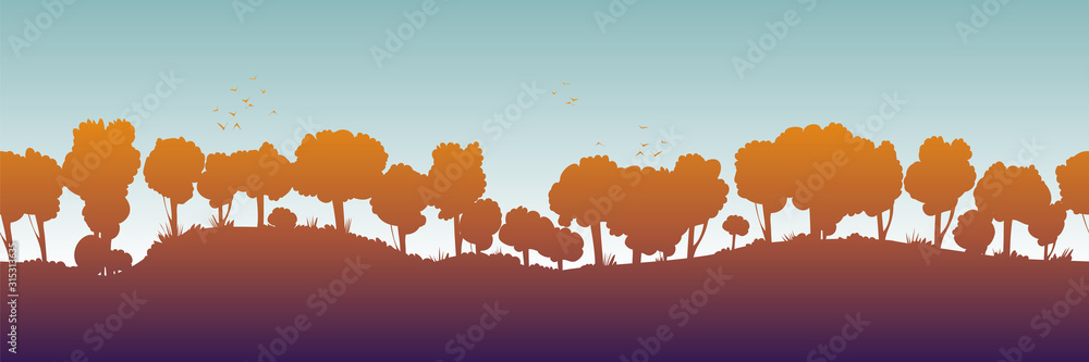 Fototapeta premium Vector silhouette of the detailed and seamless trees forest