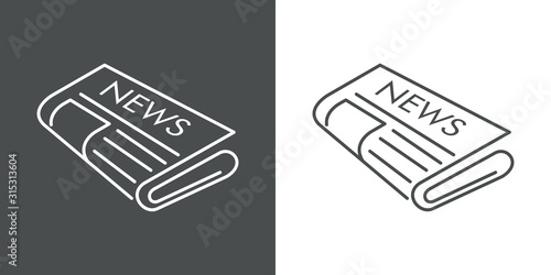 Símbolo noticias. Icono plano lineal periódico en fondo gris y fondo blanco