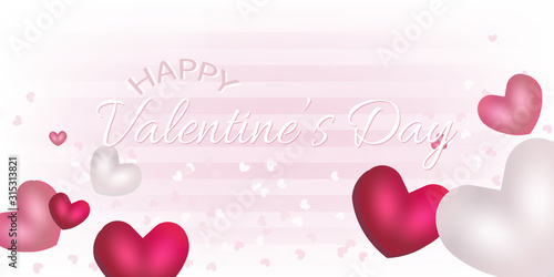 happy valentine's day with heart in white and pink pastel background . Vector illustration. Wallpaper, flyers, invitation, posters, brochure, banners.