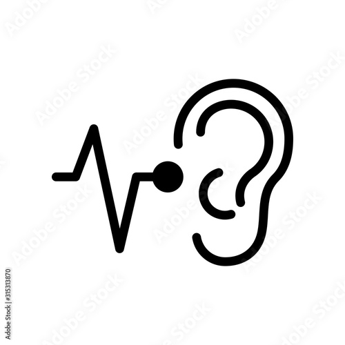 Icono plano lineal oreja con linea de sonido en color negro