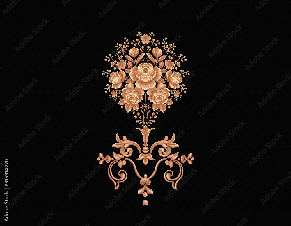 Fototapeta premium Classic flower pattern, Exquisite baroque design, rococo design, suitable for textile clothing and wallpaper design