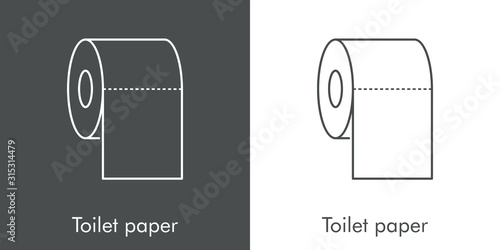 Icono plano lineal papel higiénico en fondo gris y fondo blanco