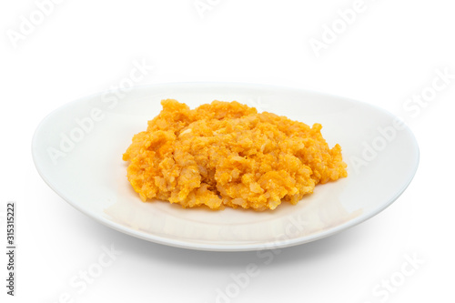 pumpkin porridge on a white plate isolated white background