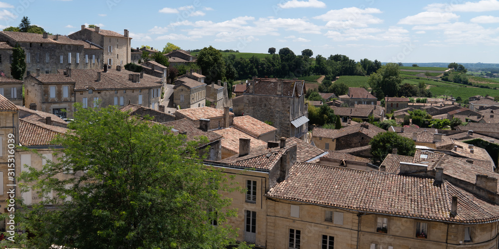 top aerial view of Saint-Emilion village in Bordeaux france