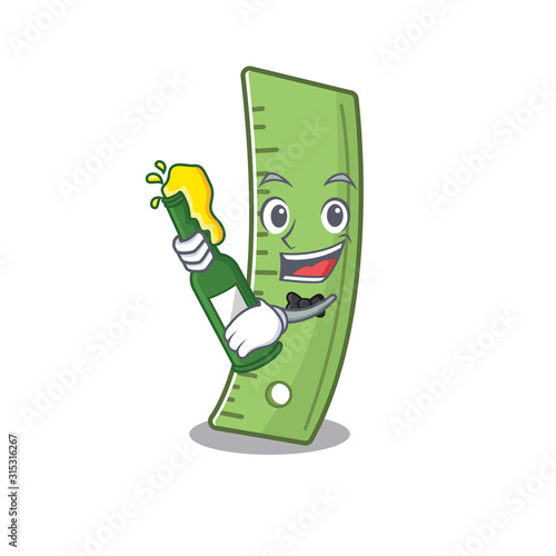 mascot cartoon design of ruler with bottle of beer