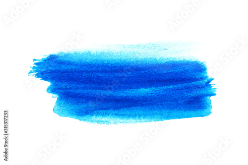Blue sky watercolor on white background.The color splashing in the paper.It is a hand drawn. For text, element for decoration.
