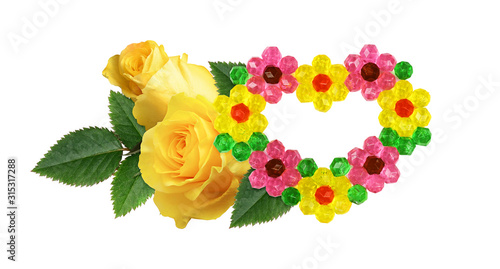Yellow rose flowers and hea...