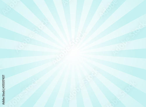 Sunlight background. Pale blue color burst background with white highlight.