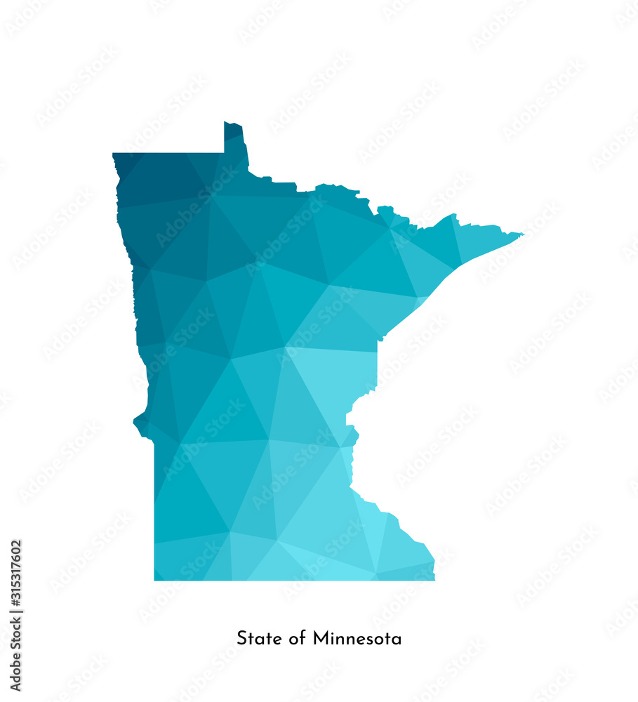 Vector isolated illustration icon with simplified blue map's silhouette of State of Minnesota (USA). Polygonal geometric style. White background