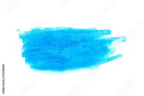 Blue sky watercolor on white background.The color splashing in the paper.It is a hand drawn. For text, element for decoration.