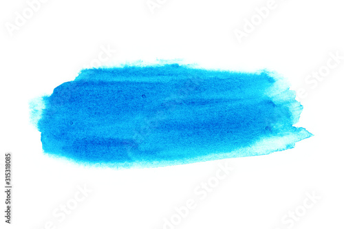 Blue sky watercolor on white background.The color splashing in the paper.It is a hand drawn. For text, element for decoration.