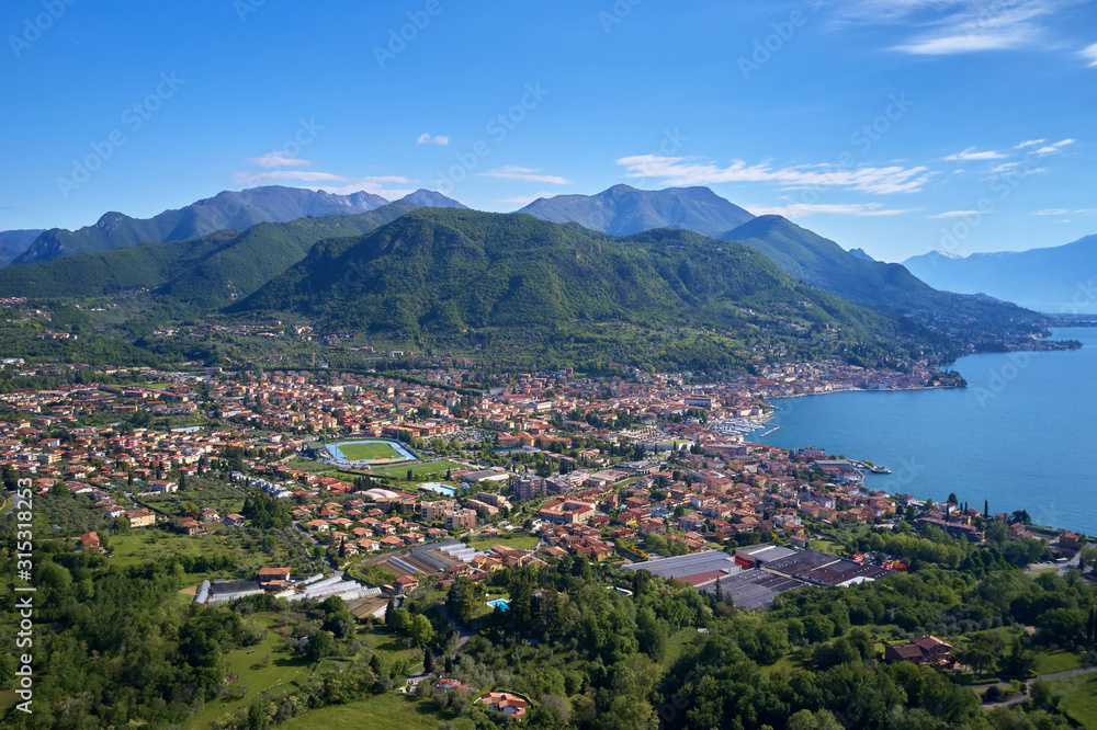 The city of Salo, Italy. Lake Garda, blue sky, mountains