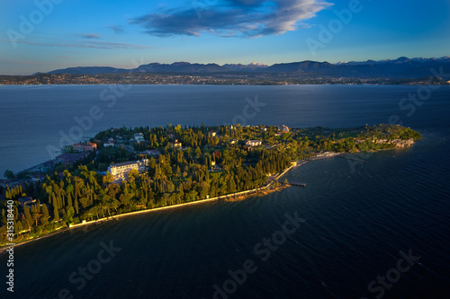 Aerial view of the Colombare Peninsula  Lake Garda. Sirmione  Italy.