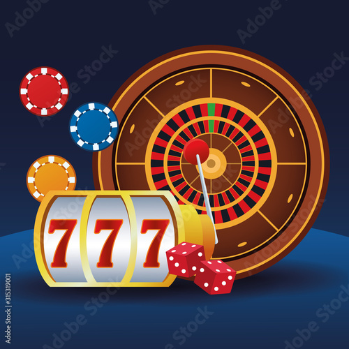 slot machine roulette chips and dices betting game gambling casino