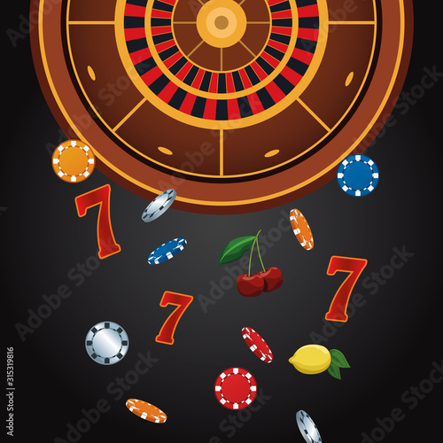 falling seven numbers chips roulette betting game gambling casino