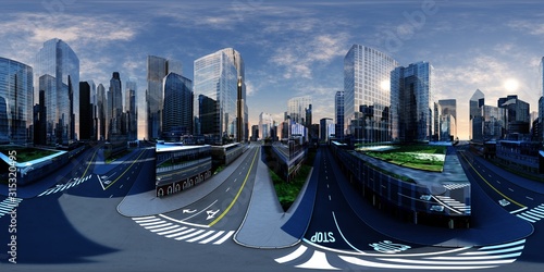 cityscape, HDRI, environment map , Round panorama, spherical panorama, equidistant projection, panorama 360, 3d rendering
