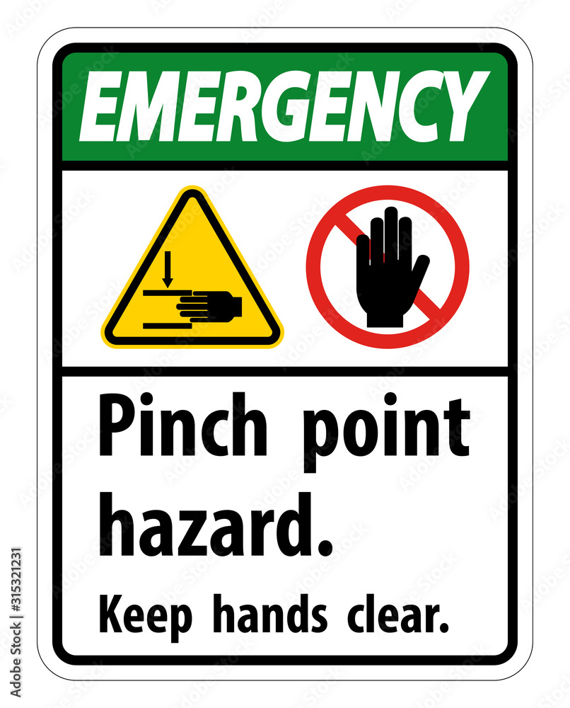 Emergency Pinch Point Hazard,Keep Hands Clear Symbol Sign Isolate on