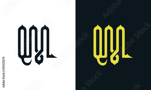 Minimal luxury line art letter QM logo. This logo icon incorporate with two Arabic letter in the creative way. It will be suitable for Royalty and Islamic related brand or company. 
