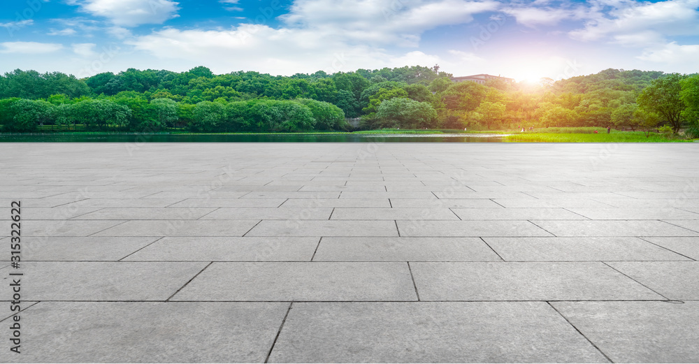 Empty Square Bricks and Natural Landscape Scenery..