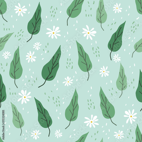 seamless hand draw summer pattern  background with flower and leaf