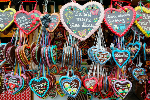 Gingerbread hearts on the Oktoberfest  Munich  Bavaria  Germany
