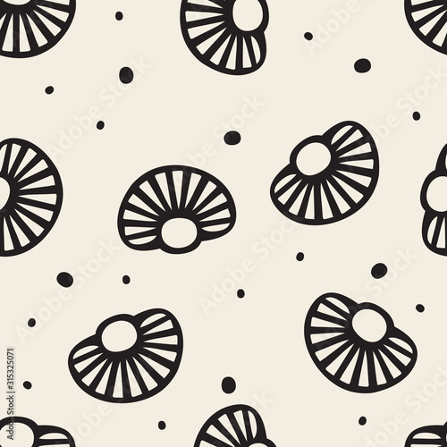 seamless monochrome summer pattern  background with seashell