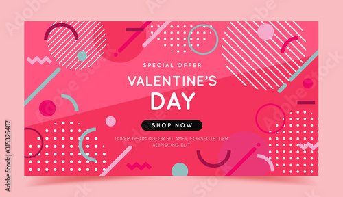 Valentine s Day sale banner. Vector illustration with trendy abstract geometric shapes.