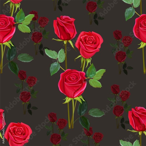 Flower beautiful bouquet with red roses ,chrysanthemum and magnolia seamless pattern vector illlustration © umsure