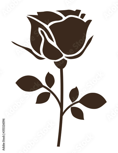 Decorative rose with leaves. Flower icon. Vector illustration