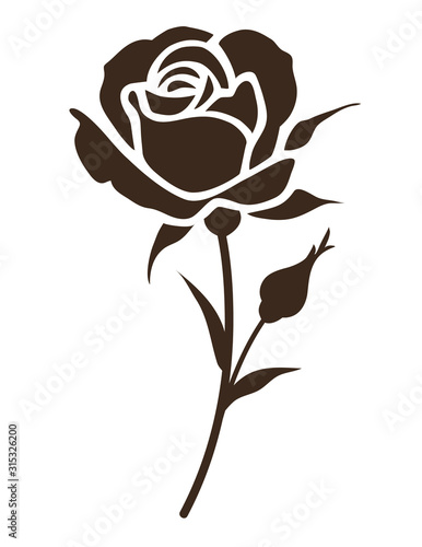 Decorative rose with leaves. Flower icon. Vector illustration
