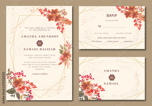 geometric with  floral watercolor wedding invitation