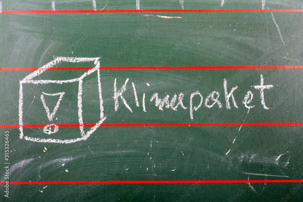 Klimapaket Klimawandel Klimapolitik Symbolfoto Schultafel mit