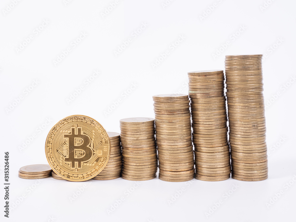 Financial growth concept with golden Bitcoins ladder Financial growth concept with golden Bitcoins ladder