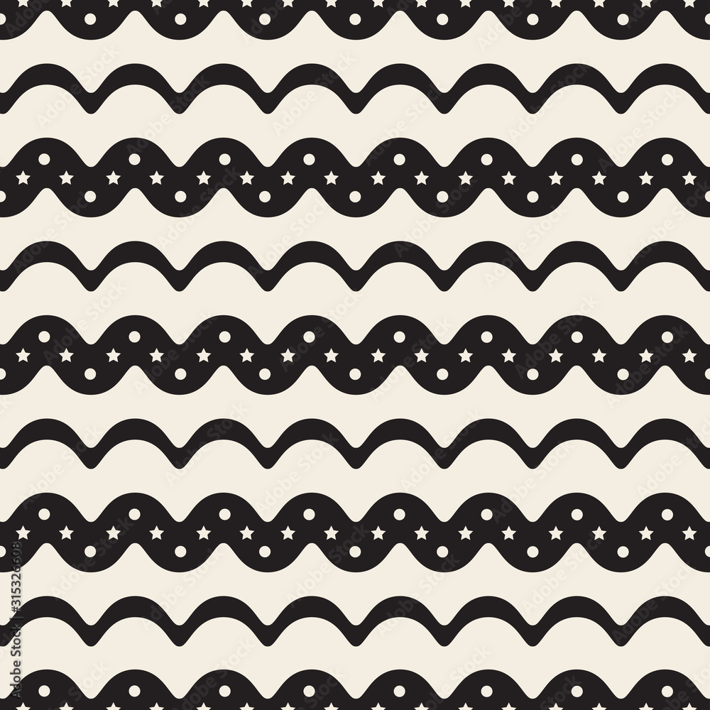 seamless monochrome wave pattern background with dot and star seamless monochrome wave pattern background with dot and star