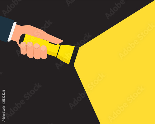 Hand holding flashlight. Clipart image 