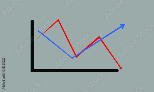 Graph with arrows indicating gains and losses. Concept.