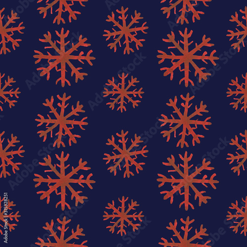 Snowflake seamless pattern. Snowflake watercolor repeated background